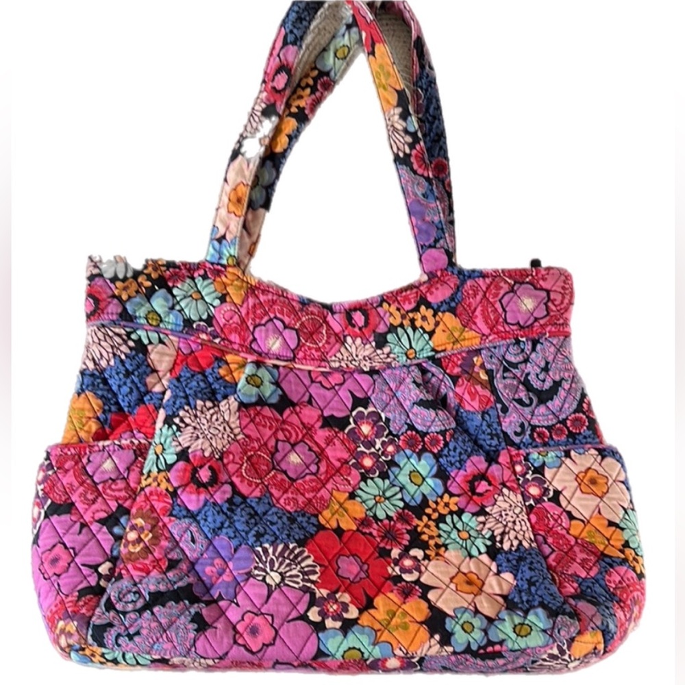 Vera Bradley Vibrant Pink and Blue Floral Tote with Sturdy Handles